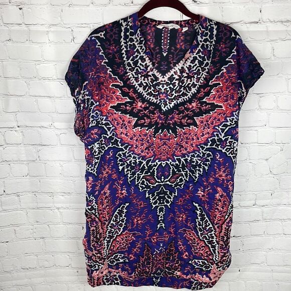 Athleta Purple Silk Blend Tunic Top Boho Print Size Small - Picture 1 of 7